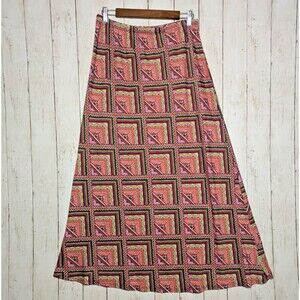 Vintage Southwestern Geometric Print Midi Skirt Size PL 90s Made In USA Festival